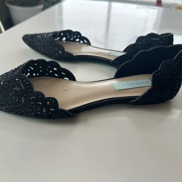 Betsey Johnson Lucy  embellished  black Pointed-Toe Woven Flat Loafers size 7.5 - Picture 5 of 10